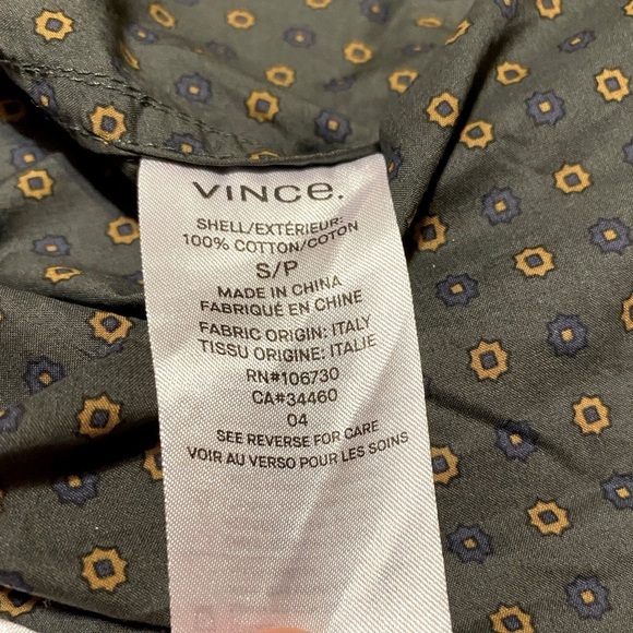 Vince Men’s Button-Down Green Yellow Black Pattern Small - Picture 10 of 11